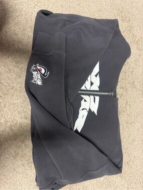 Black Zip-Up Men's Sweater with White Graphic